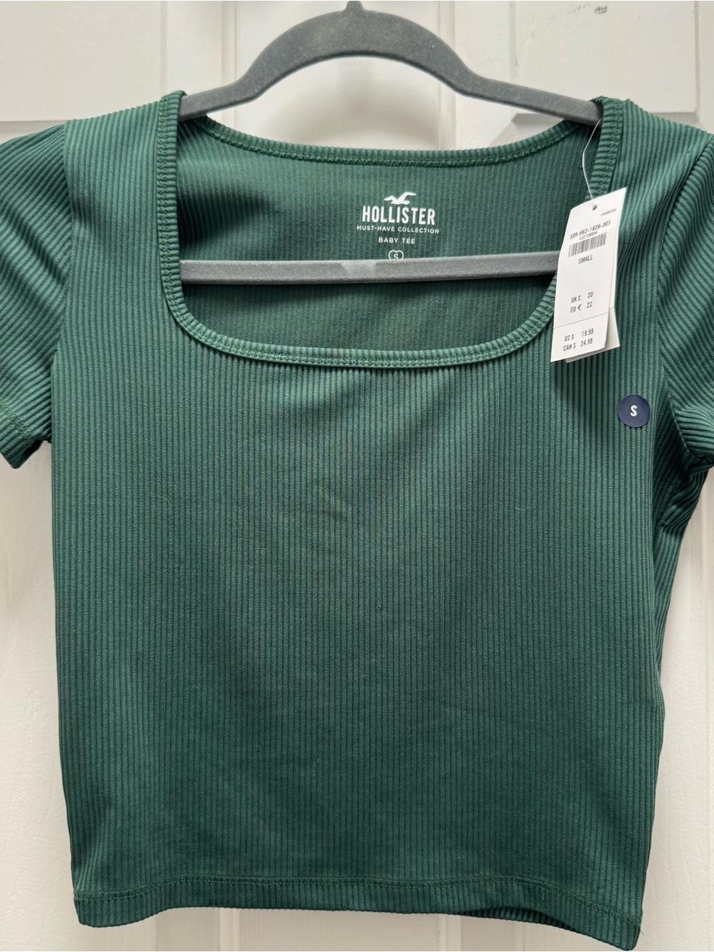 Hollister Ribbed Square-Neck Crop Top in Deep Green NWT